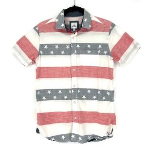 Free Planet American Flag Stars Stripes Button Down Shirt Small July 4th EUC